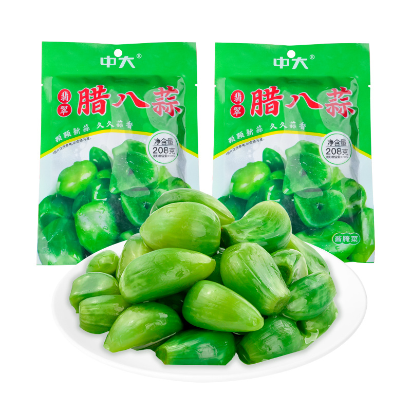 中大坛香手工精选翡翠腊八蒜208g*4袋绿糖蒜醋泡大蒜头