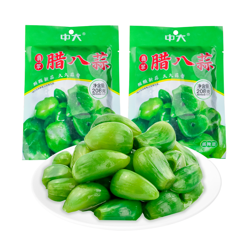 中大坛香手工精选翡翠腊八蒜208g*4袋绿糖蒜醋泡大蒜头
