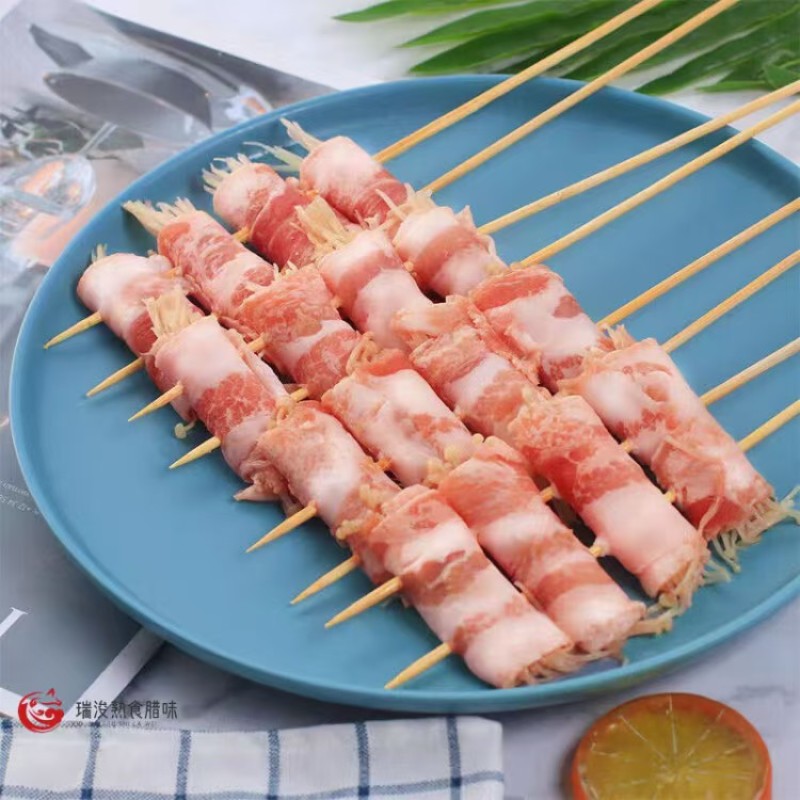 五花肉金针菇串烧烤食材炸串油炸铁板烤串猪肉串烧烤油炸