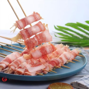 五花肉金针菇串烧烤食材炸串油炸铁板烤串猪肉串烧烤油炸