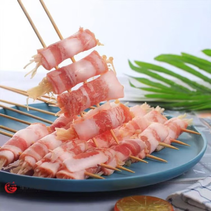 五花肉金针菇串烧烤食材炸串油炸铁板烤串猪肉串烧烤油炸