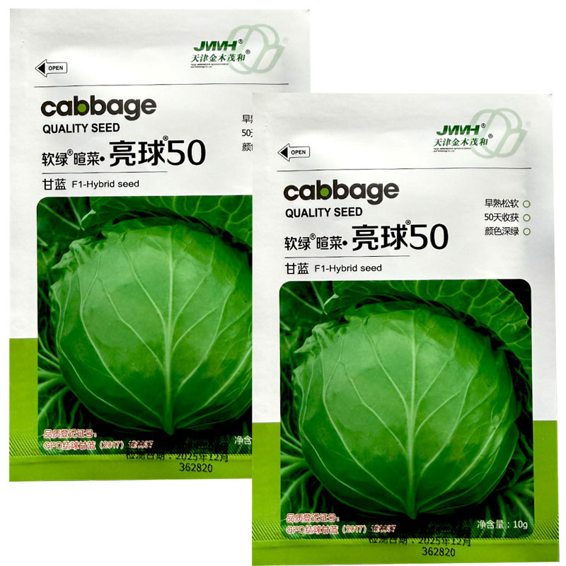 软绿喧菜亮球50甘蓝种子绿包菜种籽叶球深绿球型正圆光亮早