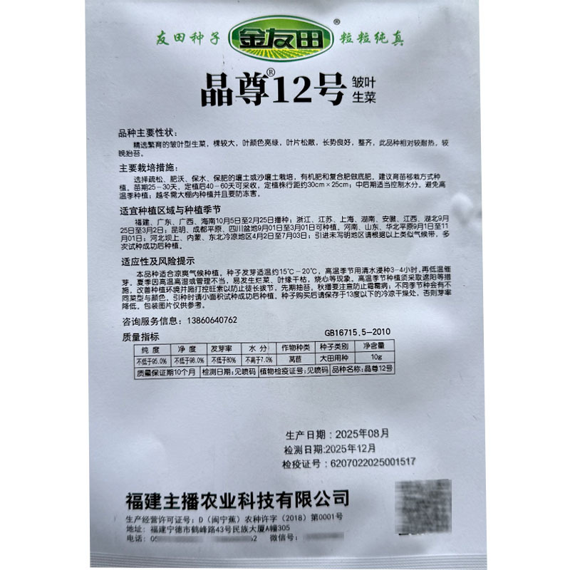 生菜种子晶尊12号大速生菜种子皱叶型叶色翠绿口感甜脆