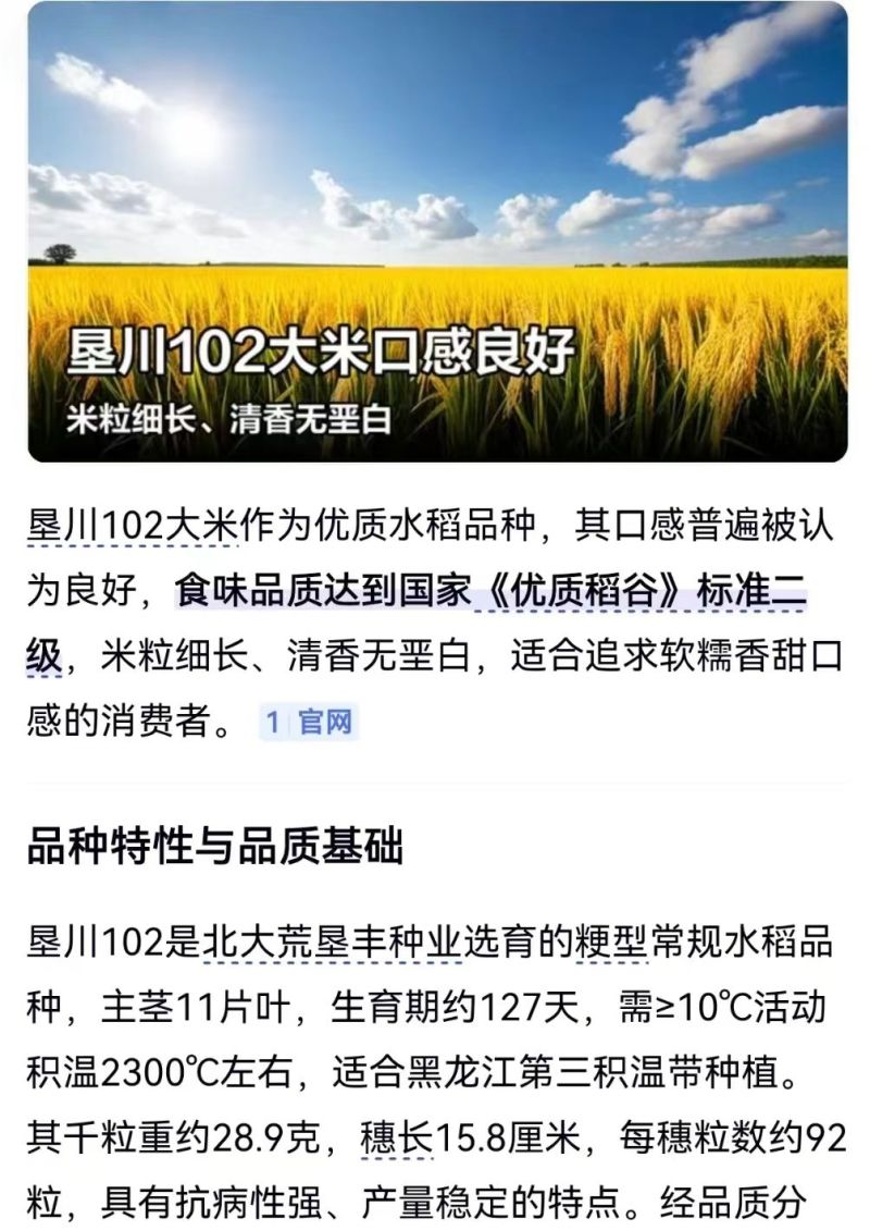 长粒香垦川102香米产自建三江产区口感芳香有饭味信价比好