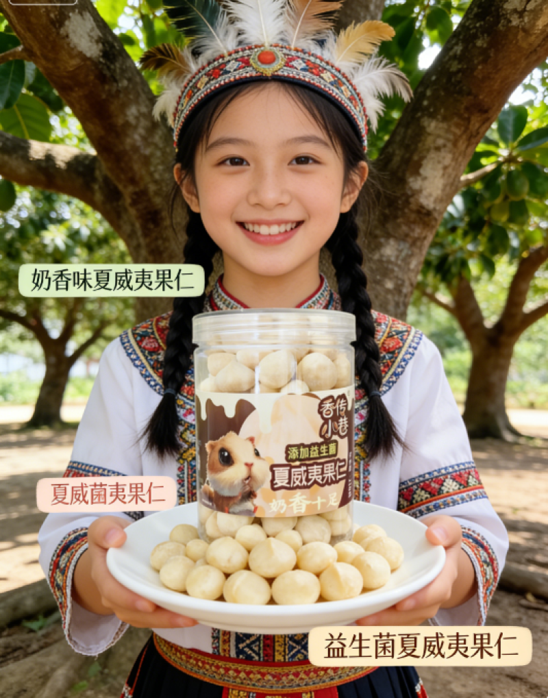 奶香味益生菌夏威夷果仁灌装孕妇坚果干果仁零食年货