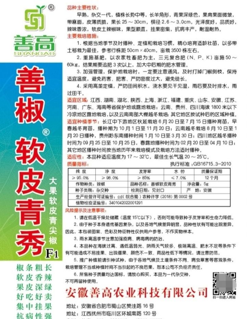 软皮青秀大果软皮长羊角形尖椒种子皮薄质脆软皮辣椒种子