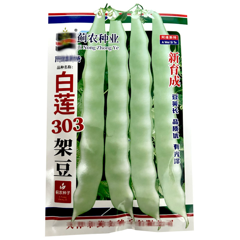 白莲303架豆种子蔓生200g豆荚长有光泽嫩荚绿白色