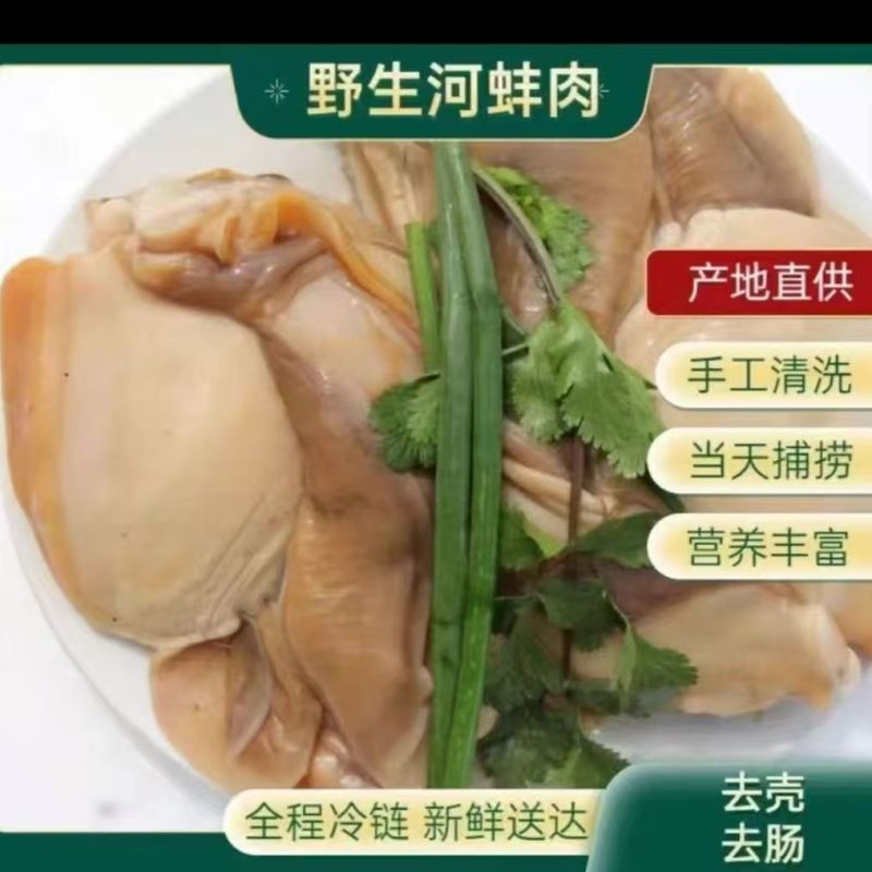湖北黄冈淡水大河蚌去壳净肉斧足肉裙边肉冷冻批量发货