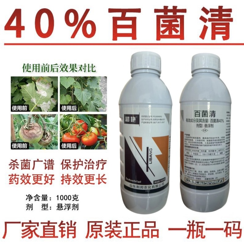 40%百菌清杀菌剂早疫病锈病炭疽病叶斑病霜霉病果树蔬菜农