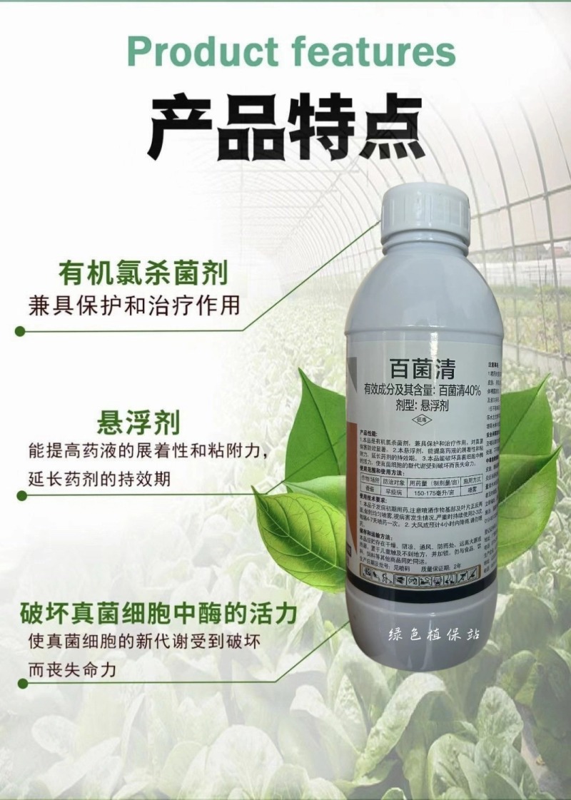 40%百菌清杀菌剂早疫病斑点落叶病霜霉病黑斑病炭疽病果树