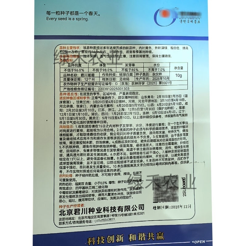 黄心白菜种子君川珊珊白菜种籽春季基地种植大白菜种