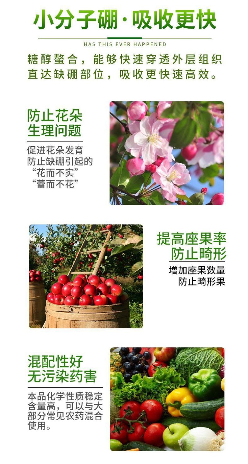 流体硼小分子硼促花促果提高坐果率微量元素农用补硼叶面肥