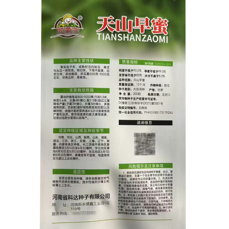 天山早蜜甜瓜种子白皮白肉甜脆肉白沙蜜厚早熟甜瓜籽