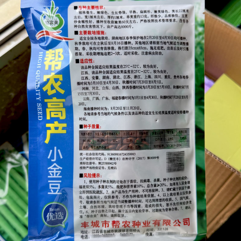 小金豆种子高产芸豆四季豆种子200g早熟扁圆形食糯性好