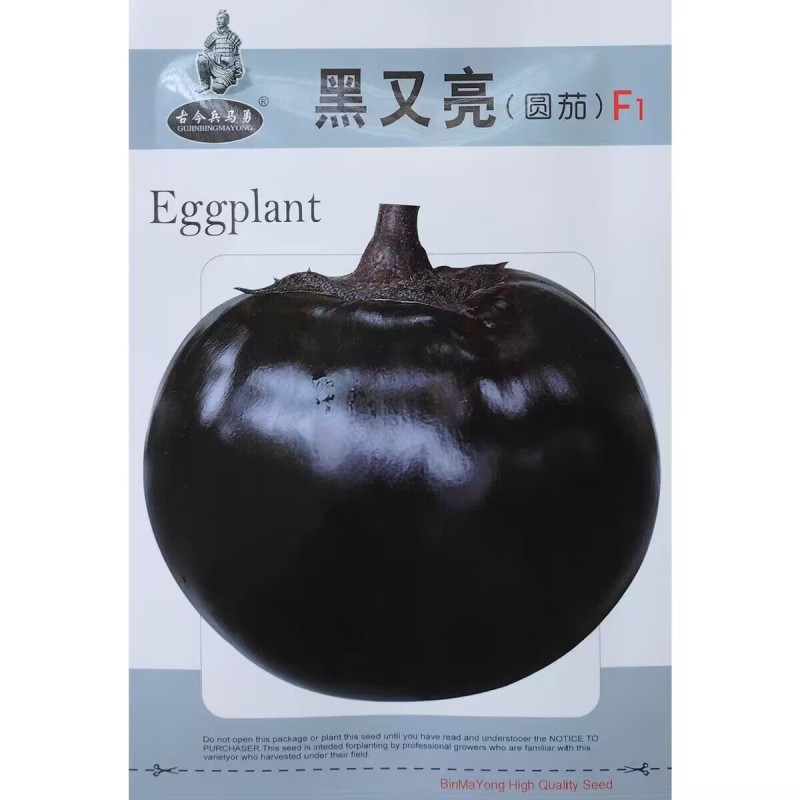 黑又亮圆茄种子杂交中早熟黑圆茄子种籽果大肉多紫黑发亮耐热