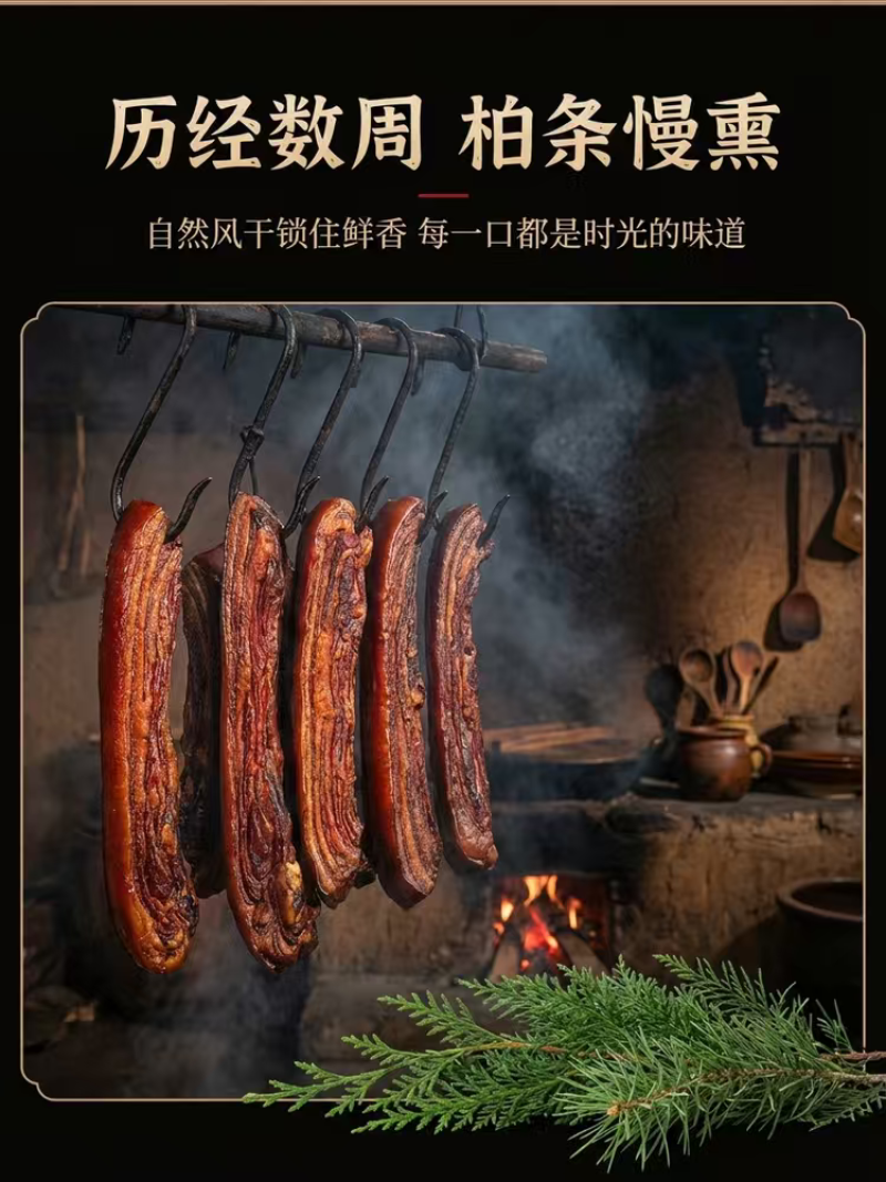 五花腊肉湖北恩施柴火烟熏腊肉五花肉