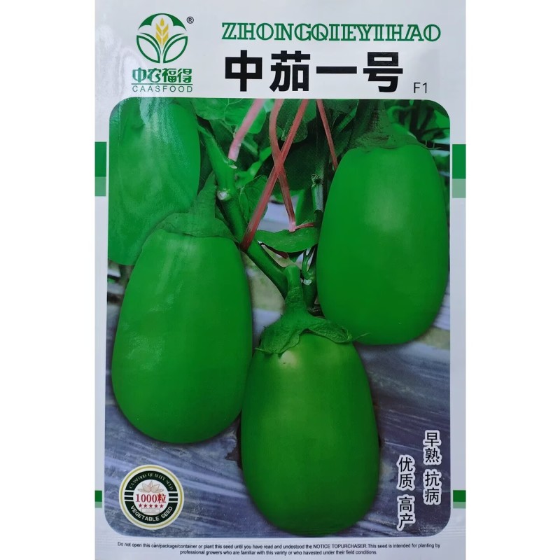 中茄一号杂交早熟绿茄种子果皮光滑亮绿耐热抗病高产优质茄子