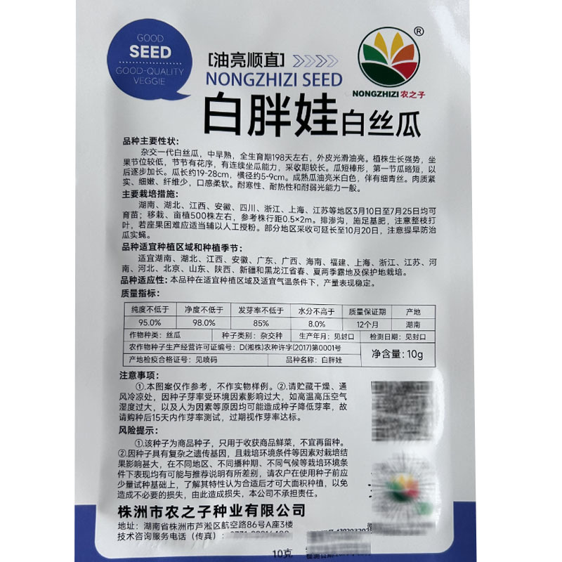 白胖娃油亮顺直早熟杂交节节有花序肉质紧实白丝瓜种子
