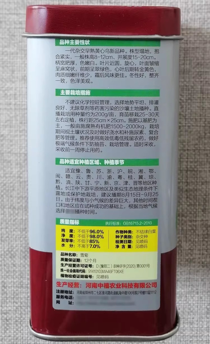 雪菊杂交黄心乌种子矮颗早熟黄心菜种籽耐寒优质黄金叶乌塌菜