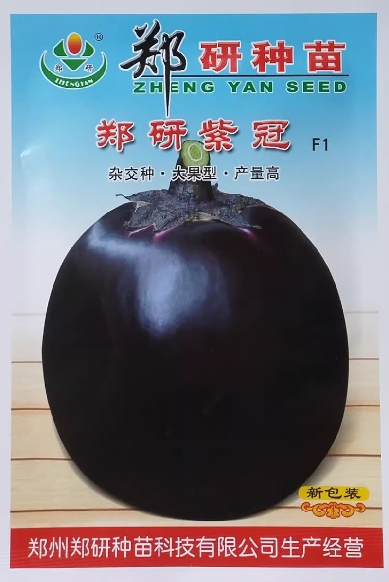 紫冠圆茄种子大果型高产杂交茄子种子紫黑油亮肉质细腻基地用
