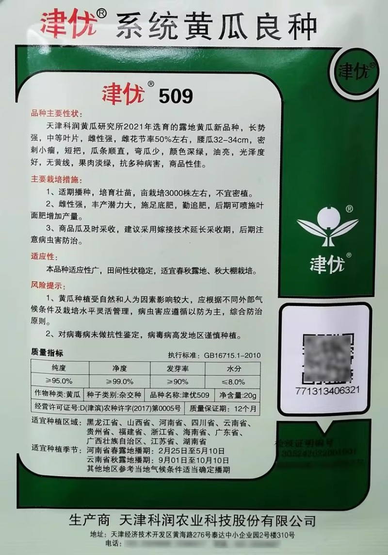 津优509黄瓜种子油亮型顺直高产密黄瓜种籽春夏秋青瓜种孑
