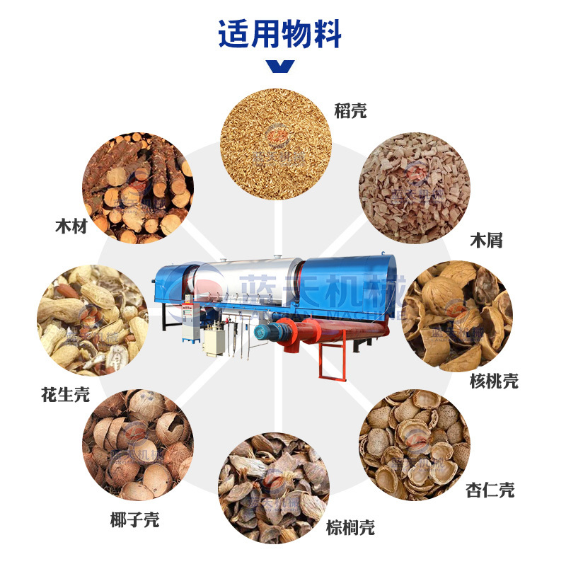 连续式椰壳炭化炉腰果壳板栗壳碳化炉椰壳破碎炭化成型线