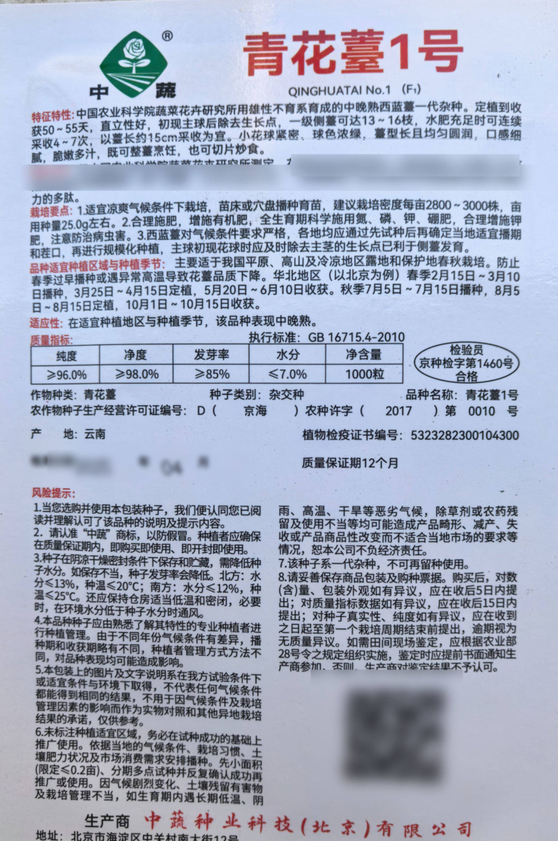青花薹1号西兰苔种子芥兰青花菜西蓝花菜苔芥蓝春秋季蔬菜种