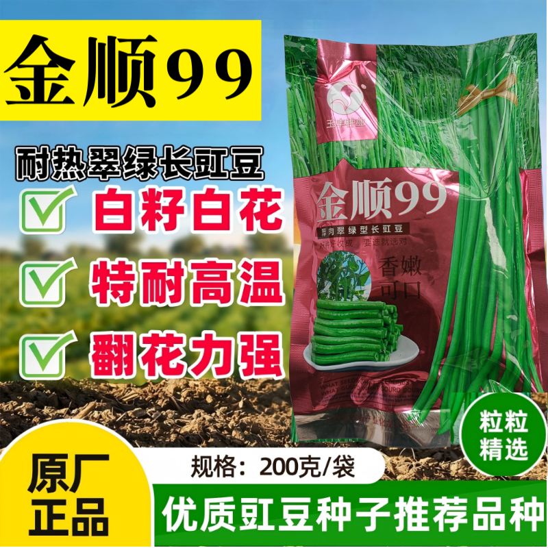 【白籽白花耐热】金顺99豆角种子长豇豆双荚率高厚肉翠绿条