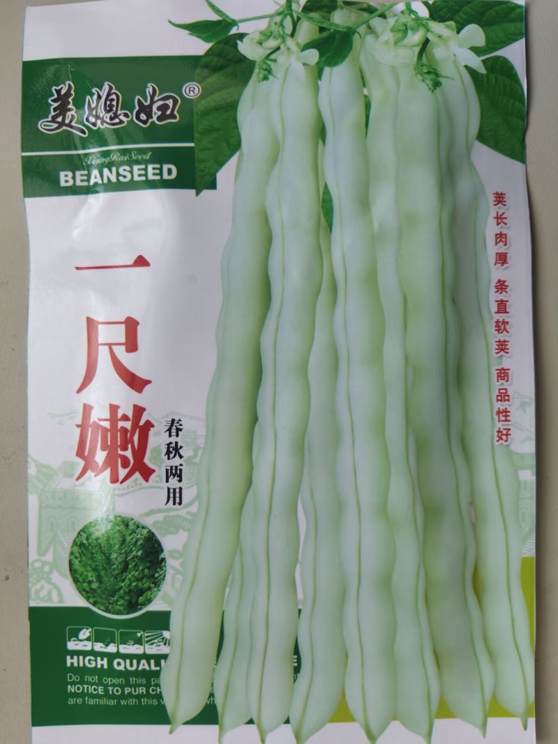 一尺嫩九粒白种子荚长30公分白花四季豆种子