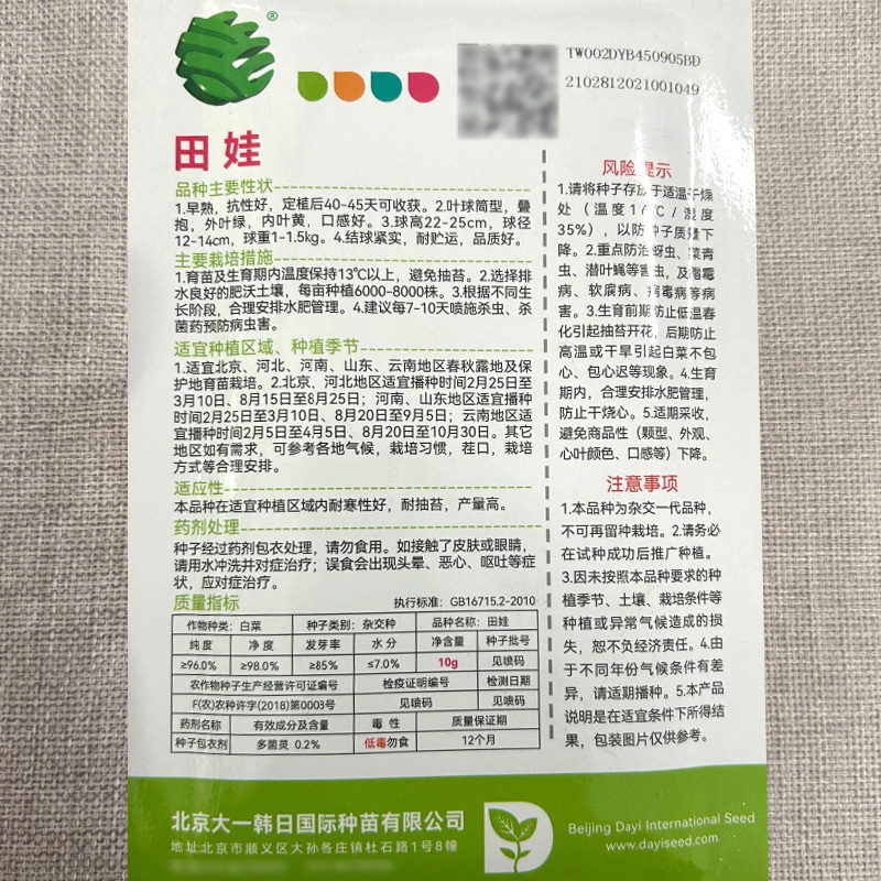 田娃早熟黄心娃娃菜种子耐寒耐抽苔结球黄芯小白菜种籽基地用