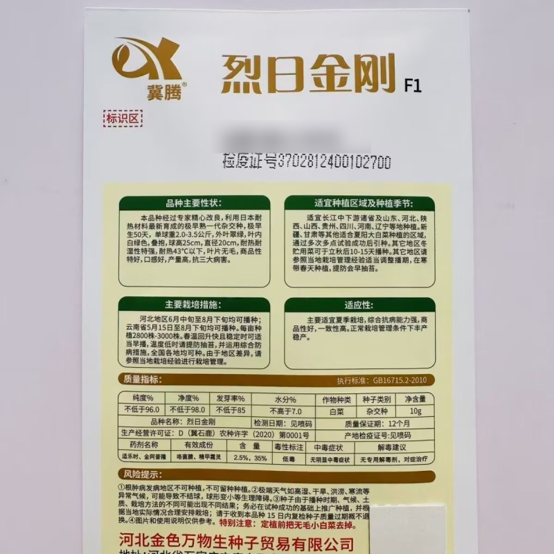 烈日金刚大白菜种子夏播耐热耐湿耐高温夏秋包心白菜种籽
