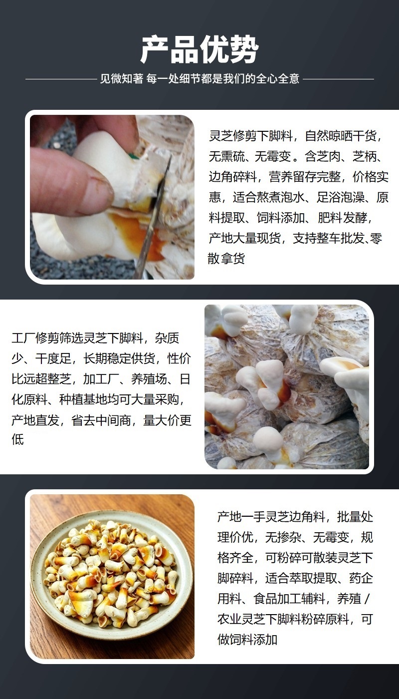 批发灵芝修剪下脚料边角碎料饲料药厂投料提取杂质少