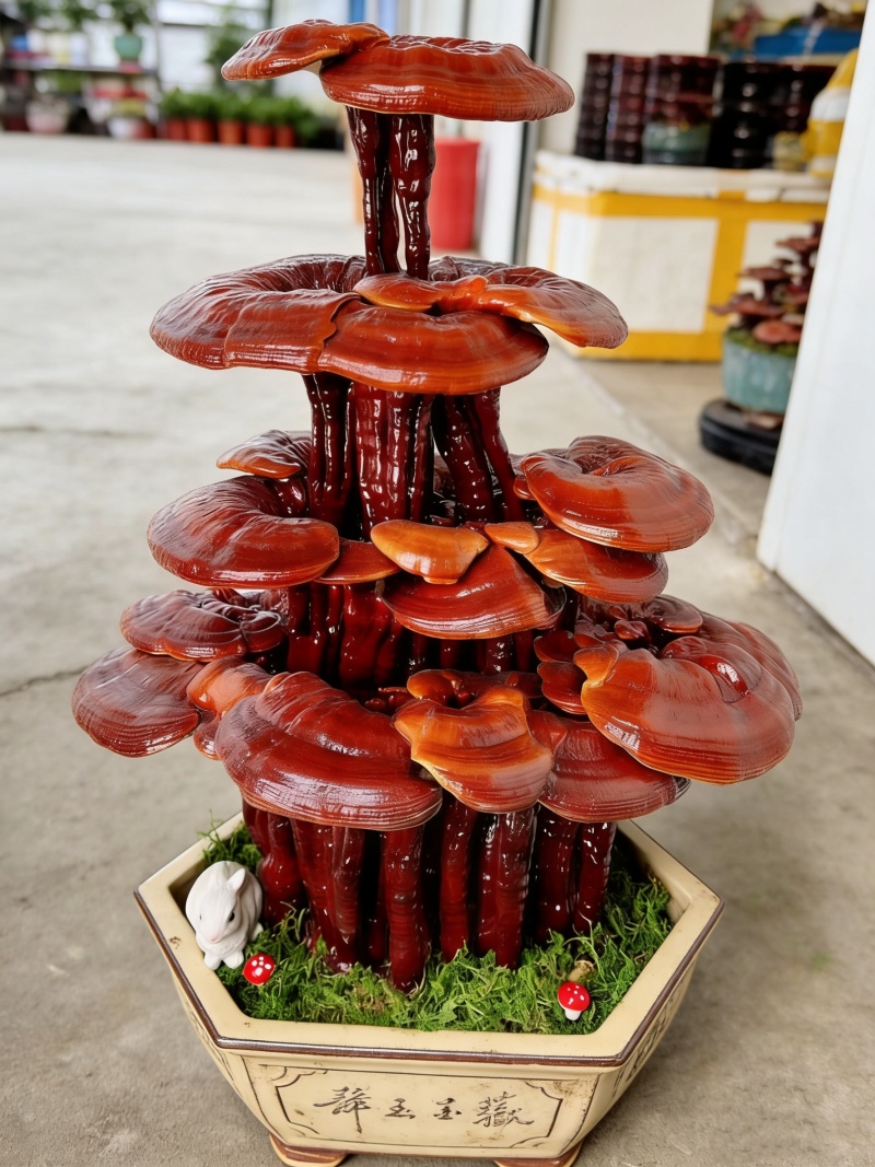 灵芝盆景批发活体嫁接中小型盆景灵芝摆件室内摆件