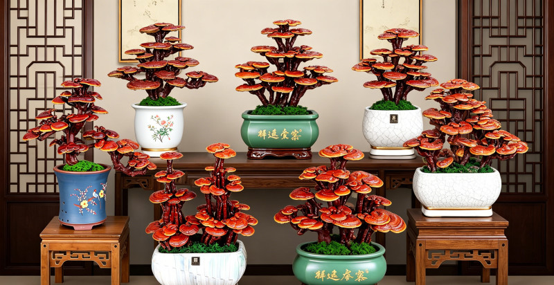 批发中型灵芝盆景活体嫁接观赏盆景灵芝灵芝盆景厂家