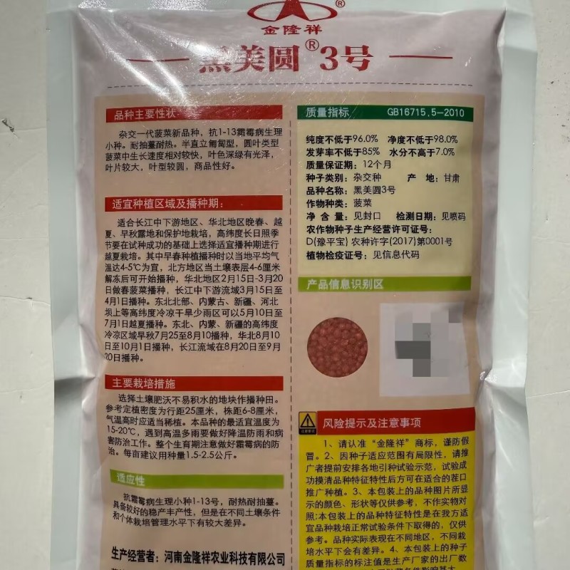 黑美圆3号杂交菠菜种子圆叶菠菜种籽高抗霜霉病耐抽苔菜种子