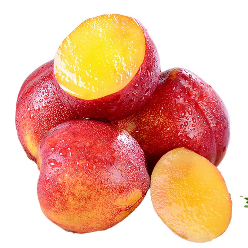 图片说明:展示油桃与水蜜桃在维生素C、膳食纤维、抗氧化物等方面的营养对比柱状图 油桃与水蜜桃营养对比图