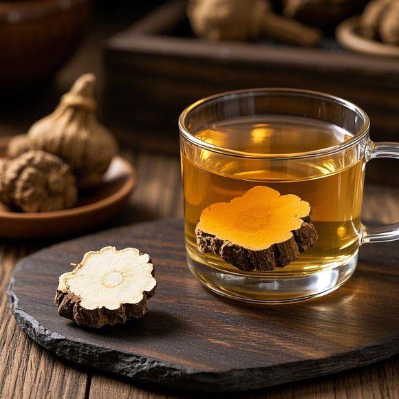 柴葛根切片与茶饮搭配图