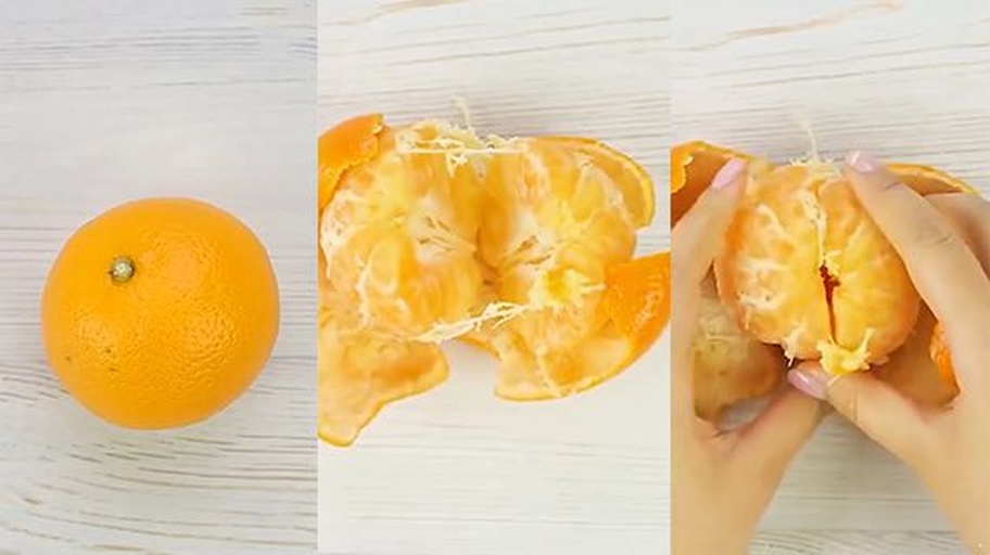 蜜橘三刀法剥皮示意图