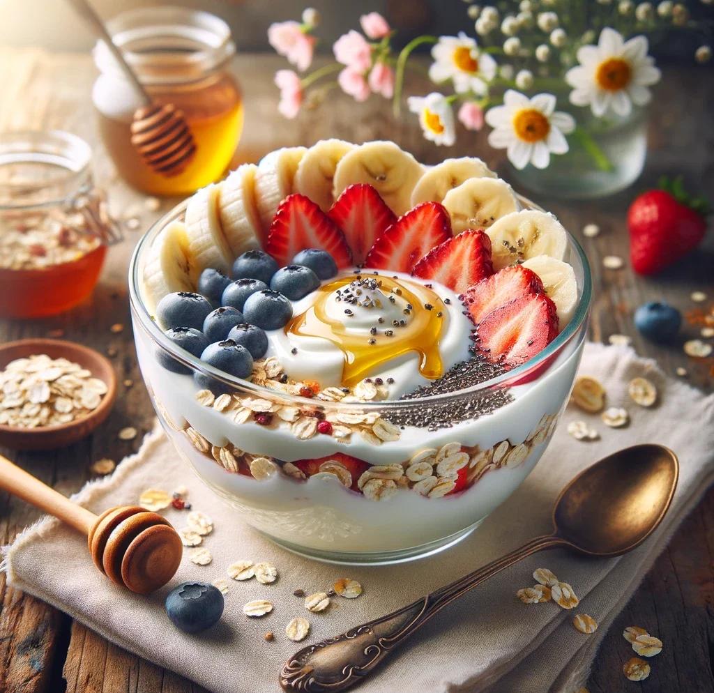 燕麦片与蜂蜜混合早餐特写