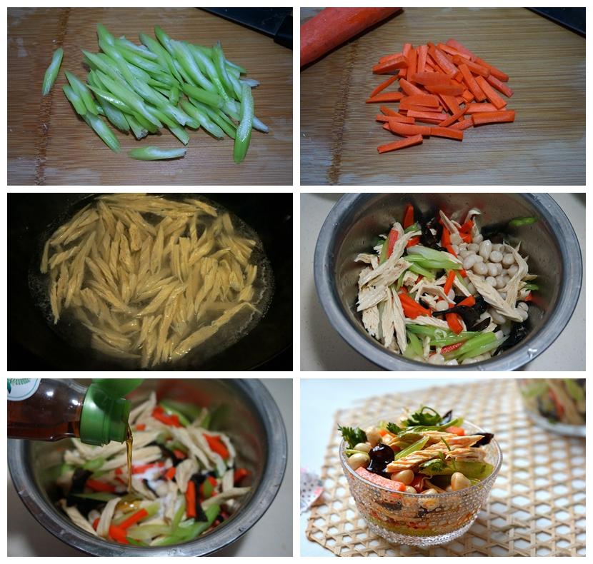 厨房操作场景：一只手正在用筷子轻轻翻拌碗中的黄瓜和西红柿，另一只手拿着小碗倒出酱汁，动作自然流畅，展现实际制作过程