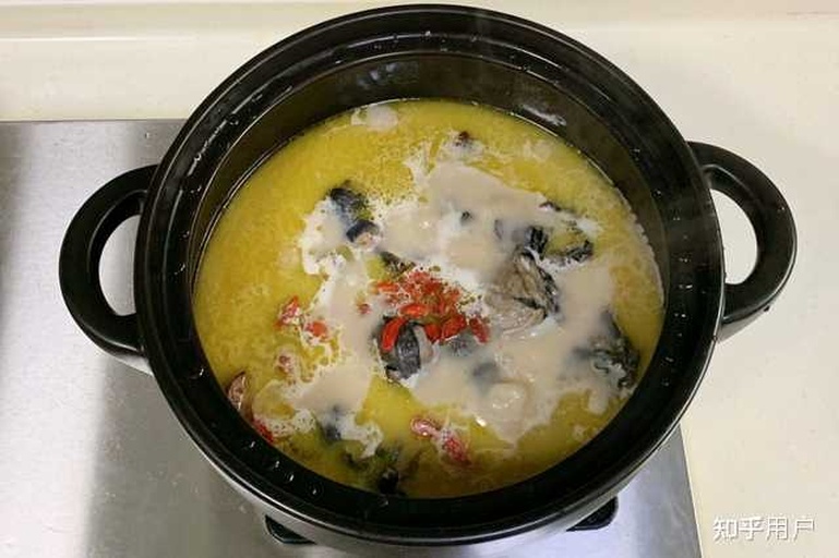 一口深色砂锅置于灶台上,锅盖半开,冒出缕缕白烟,锅内可见乌鸡块、红枣和姜片在清汤中缓缓翻滚,汤面油光晶莹,周围摆放着待用的枸杞和盐罐 红枣乌鸡汤炖煮中状态