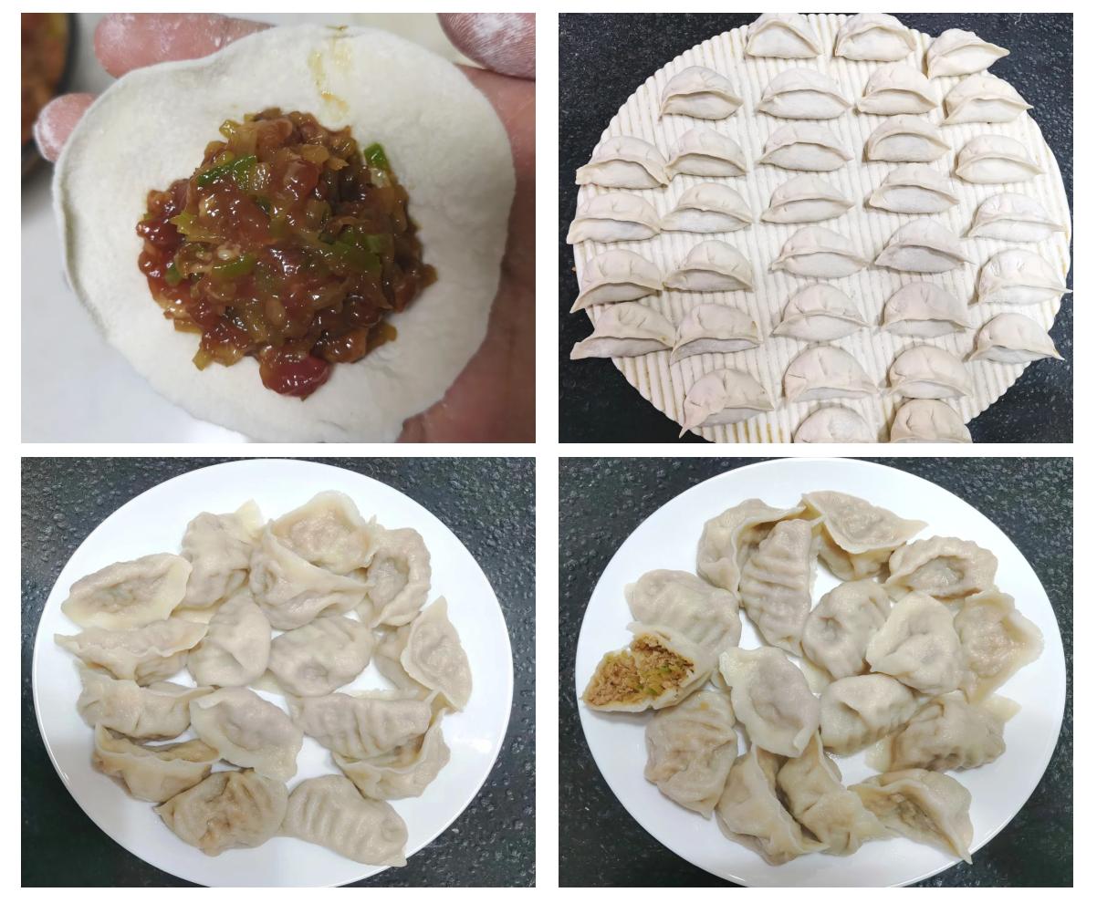 展示包饺子的动作和成品饺子的特写 包饺子的过程与成品展示