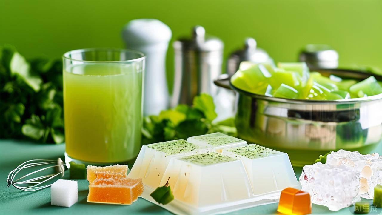 一组拼贴风格图片,包含三个场景:一人在办公室饮用甜橙绿茶;一家三口在家制作甜橙绿茶冻;一位厨师将甜橙绿茶倒入锅中烹饪米饭,整体色调清新自然,突出生活化与多功能性 甜橙绿茶多种饮用场景组合图