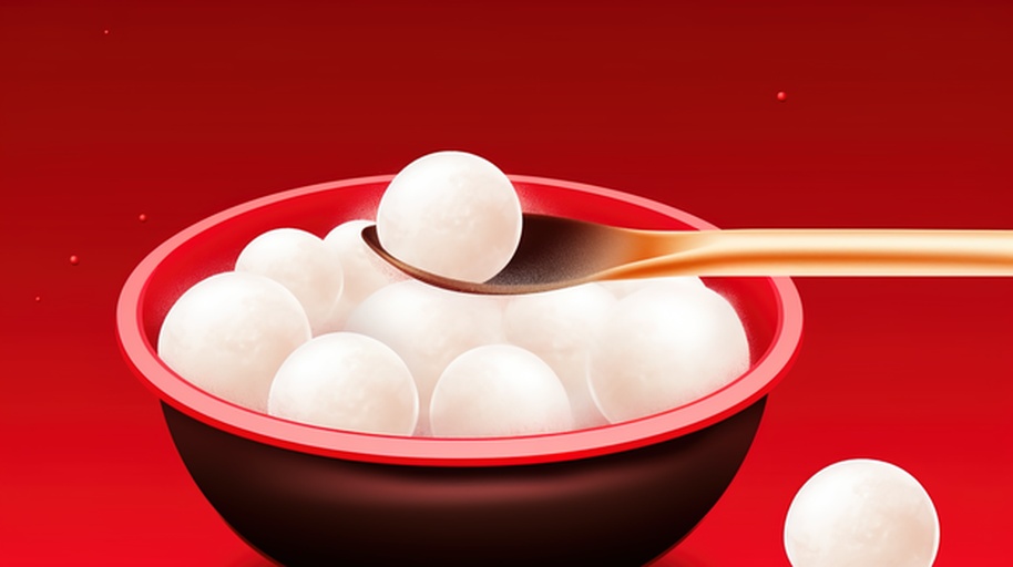 汤圆煮鸡蛋的传统节日场景