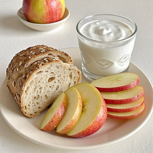 苹果搭配坚果和酸奶的健康早餐摆盘