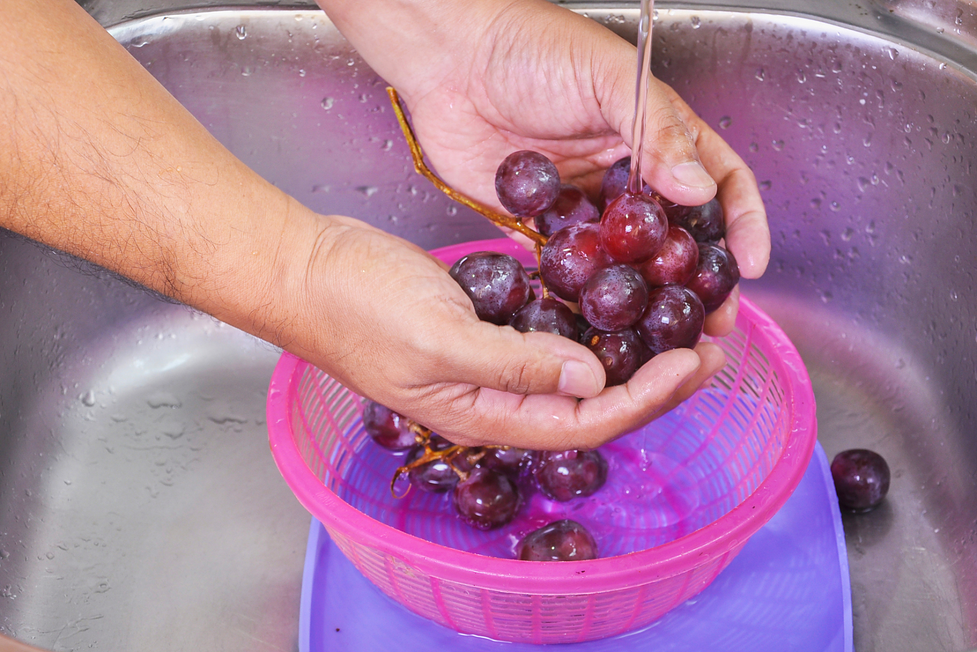 家庭清洗巨峰葡萄场景