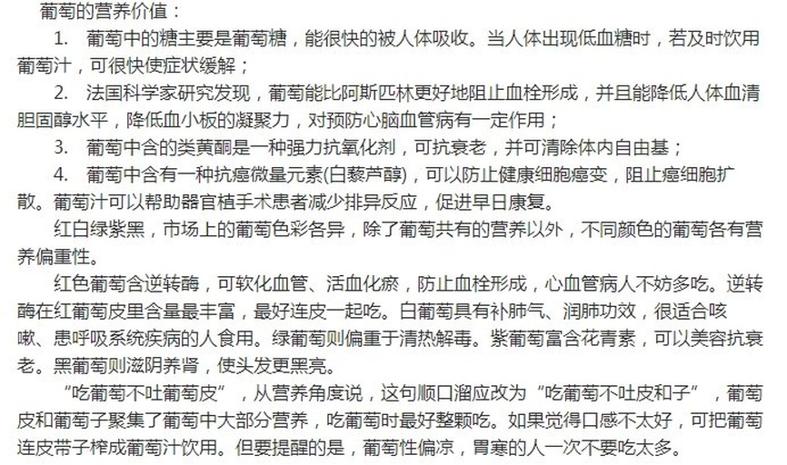 克伦生无籽葡萄的营养成分分析图表