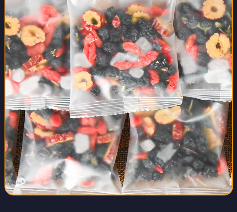 北五味子根与其他中药材搭配使用的养生茶包产品示意图