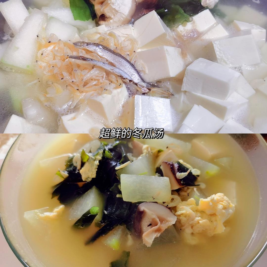 新鲜冬瓜切片与北豆腐块并列摆放,展示制作冬瓜豆腐汤的主要食材 冬瓜切片与豆腐块置于白色瓷碗中,背景为厨房台面,自然光照射,突出食材新鲜质感