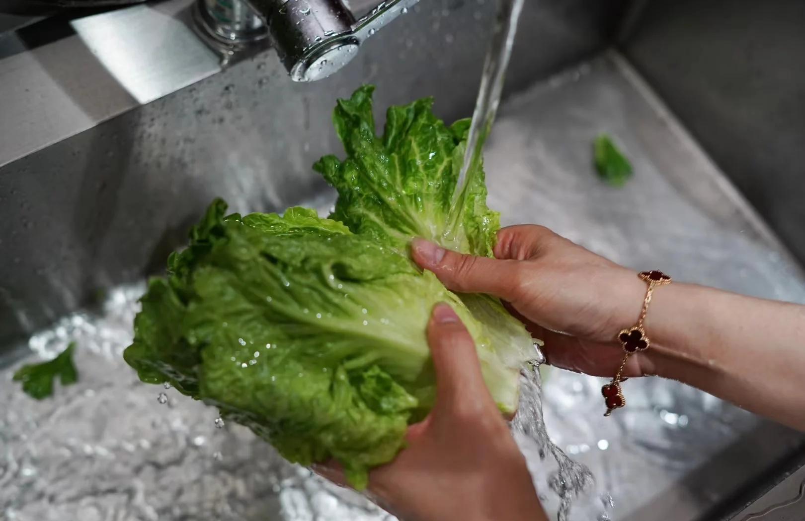 家庭厨房中的生菜处理场景